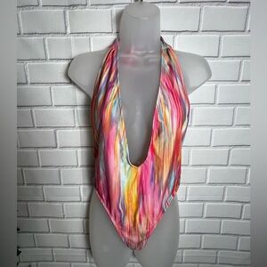 HOT MIAMI STYLES Colorful Halter Neck Swimsuit/size L